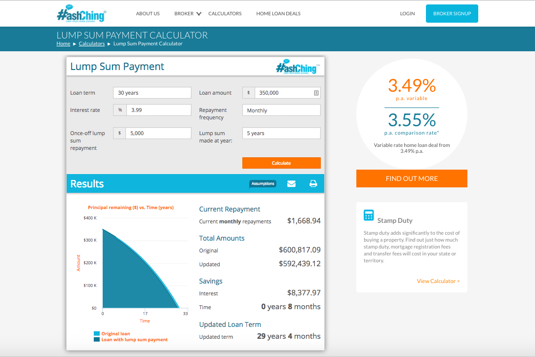 Lump Sum Payment Calculator, HashChing home loan marketplace