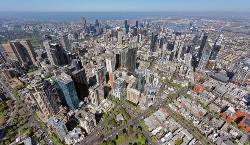 Melbourne metropolitan CBD aerial spi