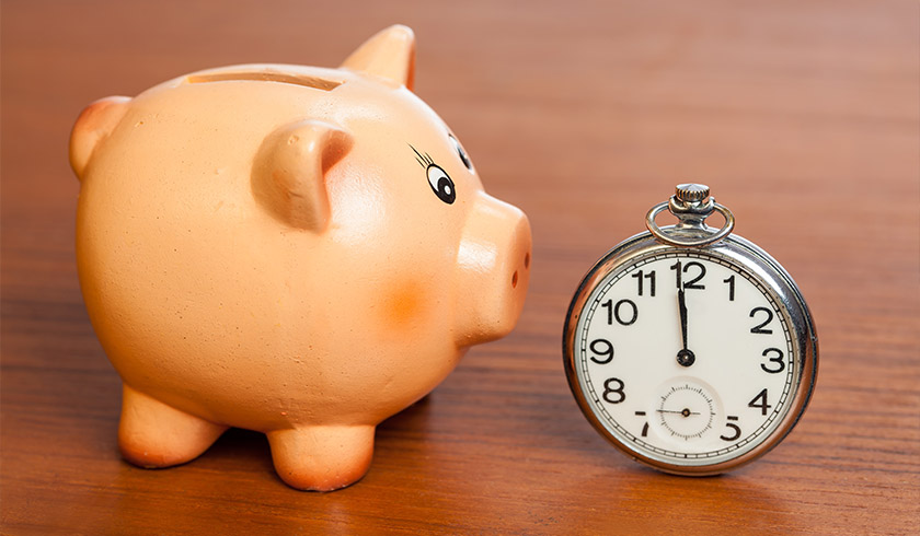 Piggy bank and clock