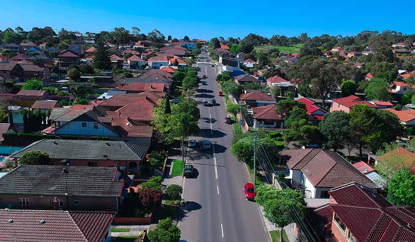 aerial view suburban Sydney housing spi