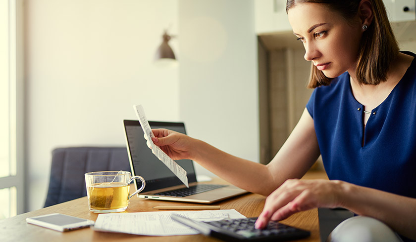 young woman thinking financial spi