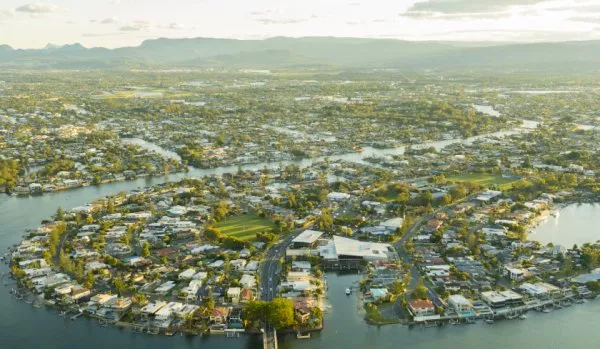 Aerial shot of suburbs