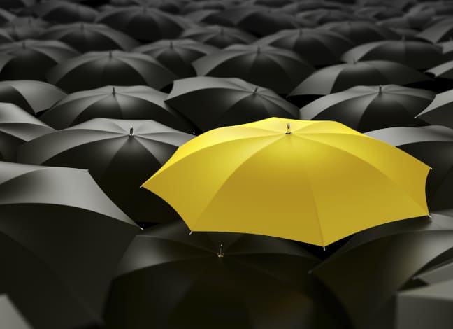 one yellow umbrella